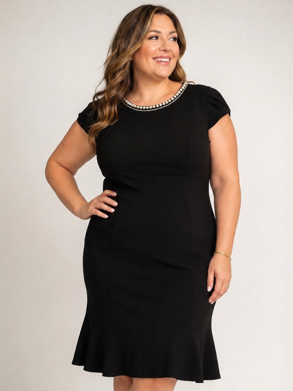 Betsey Johnson Black Pearl Beaded Neckline Dress Plus Size 16W Cocktail Party